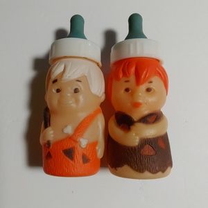 Vintage 1977 Bamm Bamm and Pebbles Plastic Baby Bottles by Evenflo.